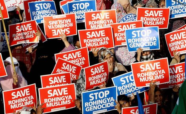 Protestas en contra la violencia hacia los rohinyás en Birmania.