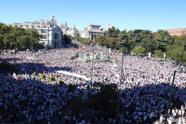 Miles de personas se congregaron ayer en Cibeles. :: efe