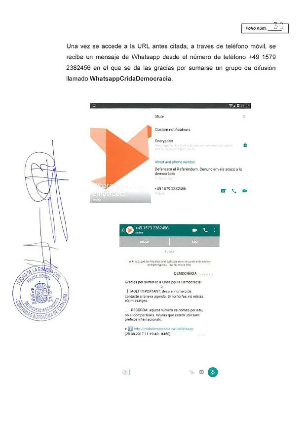 La Guardia Civil afirma que un grupo de WhatsApp fue el epicentro de la «sedición»
