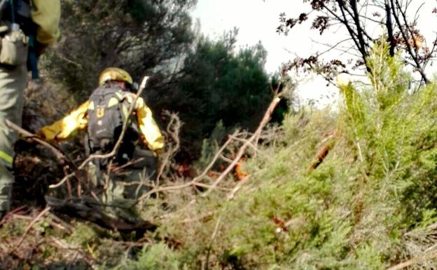 Imagen de @AT_Brif en la que explican que los efectivos estaban luchando con las llamas en la zona de la vegetacion para terminar con el peligo en su zona.