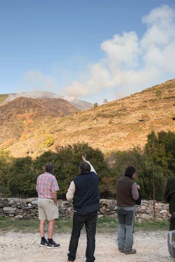 Un incendio que comenzó en la noche del pasado jueves ha calcinado decenas de hectáreas de monte en la aldea de Posadas