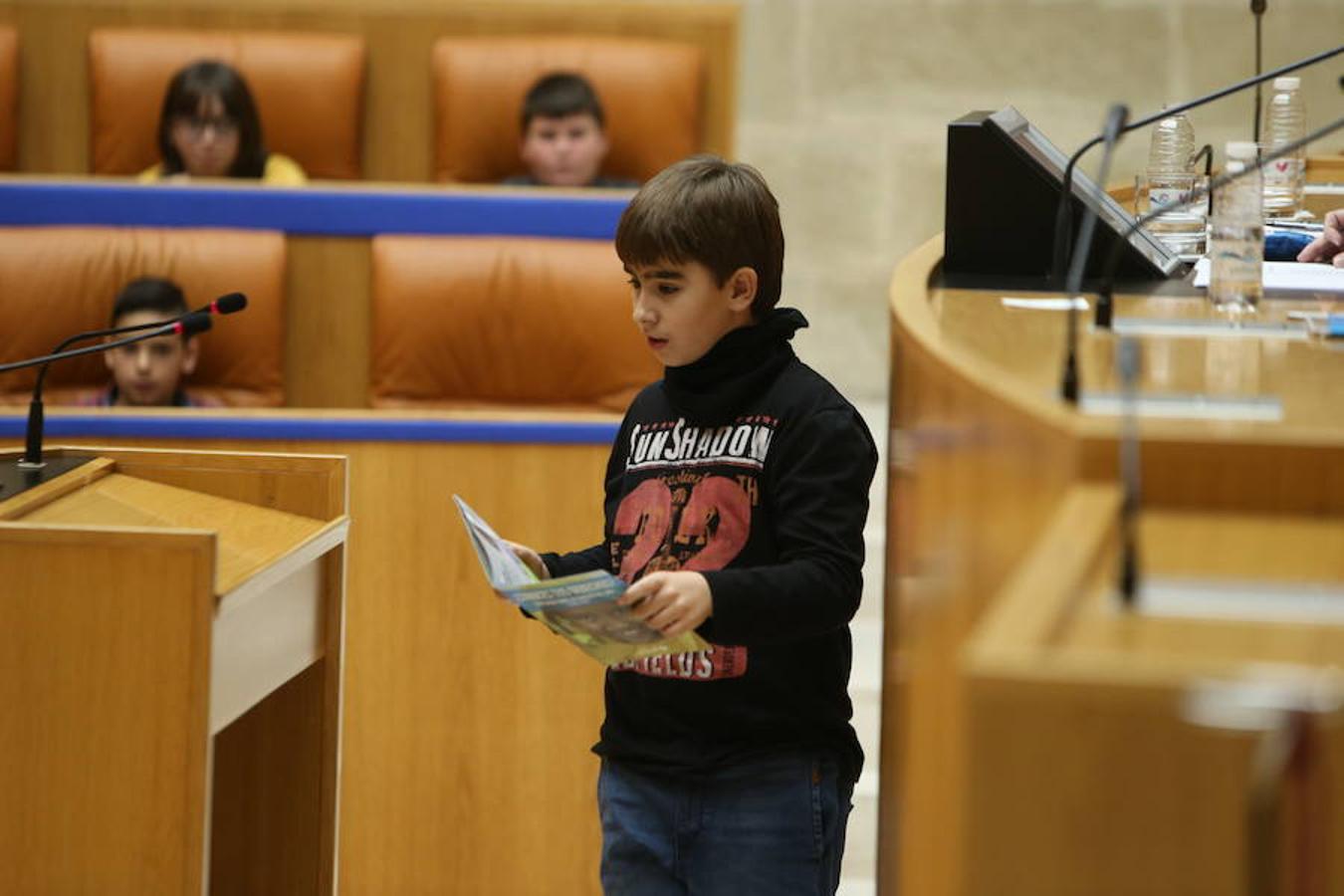 El Día Universal del Niño, organizado por Unicef, se ha celebrado en el Parlamento regional con la participación de un grupo de alumnos del colegio San Fernando de Nájera, quienes han leído los principios de la Convención de los Derechos del Niño