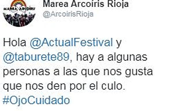 'Marea Arcoiris Rioja' recrimina a Taburete por un tuit en el que manda «a tomar por el culo» a un tuitero