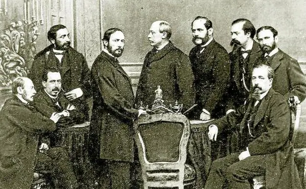 Gobierno provisional de 1868, con Figuerola, Ruiz Zorrilla, el riojano Sagasta, Prim, Serrano, Topete, López de Ayala, Lorenzana y Romero Ortiz.. :: 