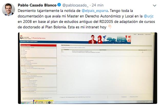 Mensaje en la red Rwitter de Pablo Casado. :: r. c.