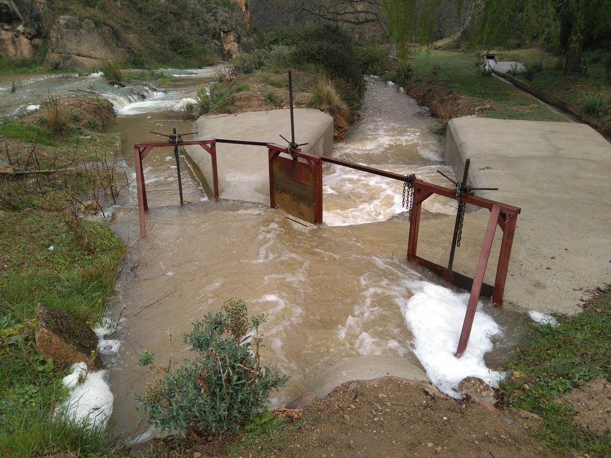 Las lluvias y las nevadas de los últimos meses han provocado el actual aumento de los cauces de los ríos de la comarca de Cervera. El Añamaza, procedente de tierras sorianas ha provocado el llenado del embalse del mismo nombre, en Valdegutur, pedanía de Cervera. Todas las compuertas están abiertas desde hace varios días y ayer el agua continuaba en el límite de la cota de la presa.