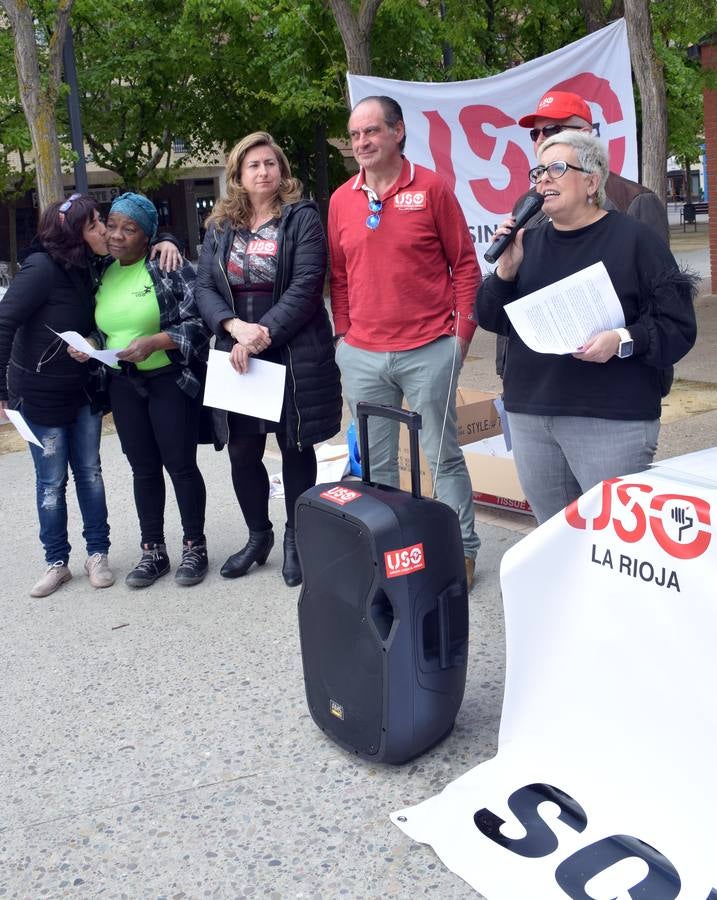 USO La Rioja ha celebrado el Primero de Mayo con el lema «Los salarios, la deuda pendiente. Empleo de calidad y blindaje de las pensiones» y ha realizado una concentración en la plaza Primero de Mayo de Logroño.