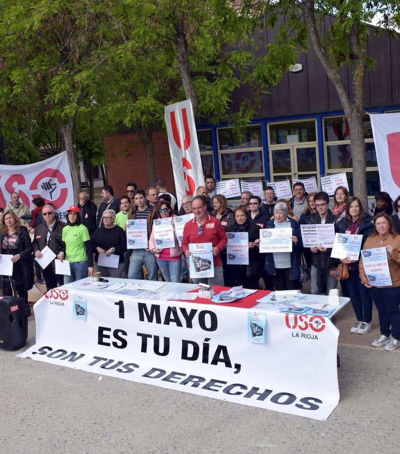 USO La Rioja ha celebrado el Primero de Mayo con el lema «Los salarios, la deuda pendiente. Empleo de calidad y blindaje de las pensiones» y ha realizado una concentración en la plaza Primero de Mayo de Logroño.