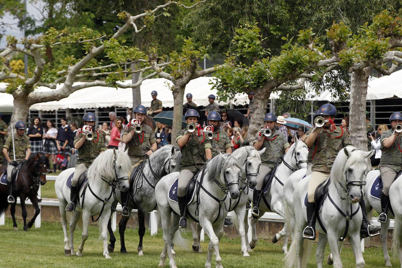 La exhibición protagonizada por la Guardia Real con sus caballos ha despertado el interés de los logroñeses, quienes han acudido a la Hípica Militar para presenciarla en un número aproximado al millar, entre ellas la alcaldesa de Logroño, Concepción Gamarra.