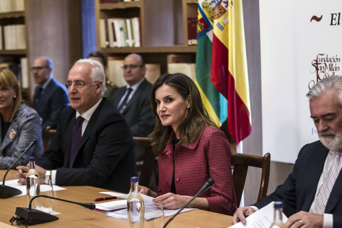 La Reina Letizia inauguró ayer en San Millán el seminario sobre el lenguaje en la era de la posverdad.