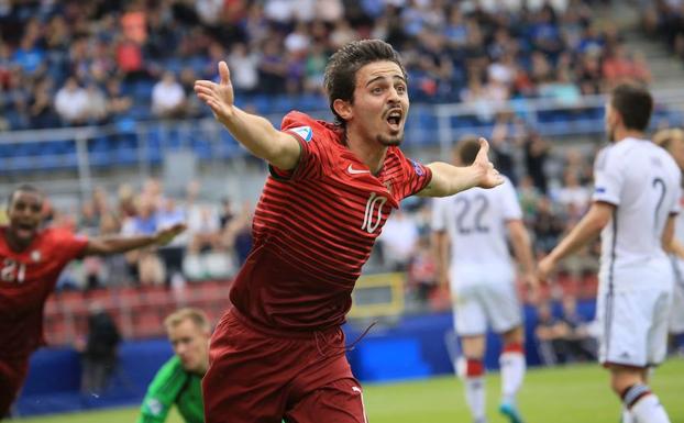 Bernardo Silva celebra un gol con la selección portuguesa./