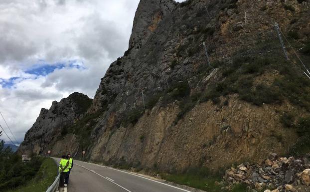 Fijación del terreno en una zona comprometida de la carretera LR-115. 