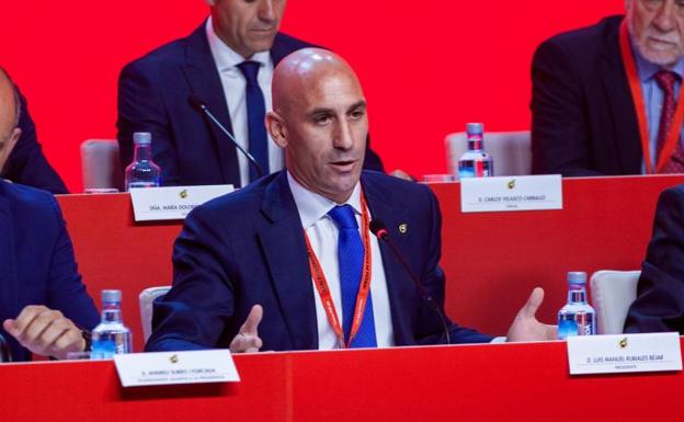 Luis Rubiales, durante la Asamblea de la FEF. 