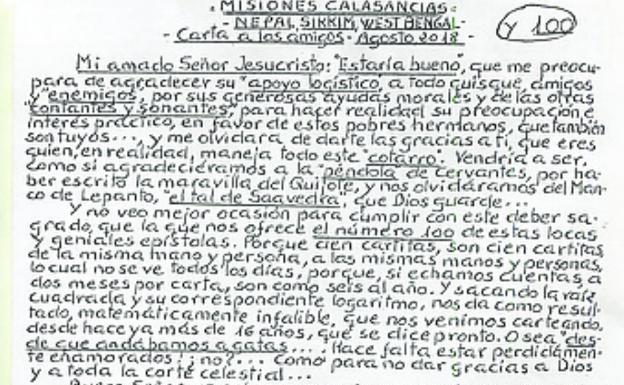 Carta número 100 enviada a quienes se interesan por su labor.