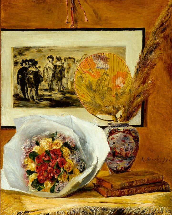 Bodegón con ramo de flores, de Pierre-August Renoir. Óleo sobre lienzo, 73,7 × 59,1 cm. 1871 Houston.