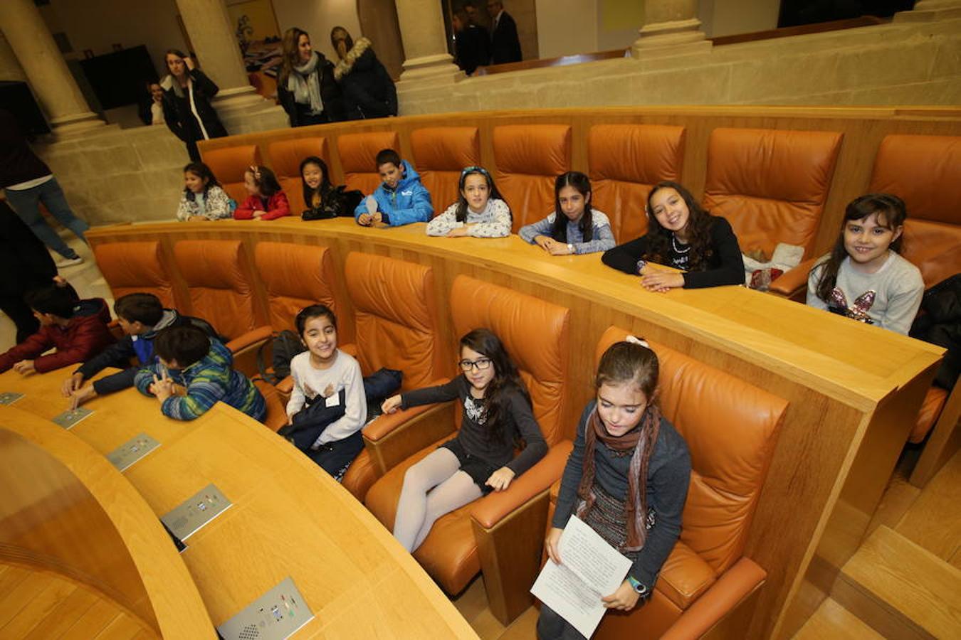 Un grupo de escolares de quinto de Primaria del Colegio Villapatro de Lardero han leído hoy, en el Parlamento de La Rioja, unos manifiestos, que previamente habían redactado junto a sus profesores, sobre cuatro derechos de la infancia en el acto del Día del Niño.