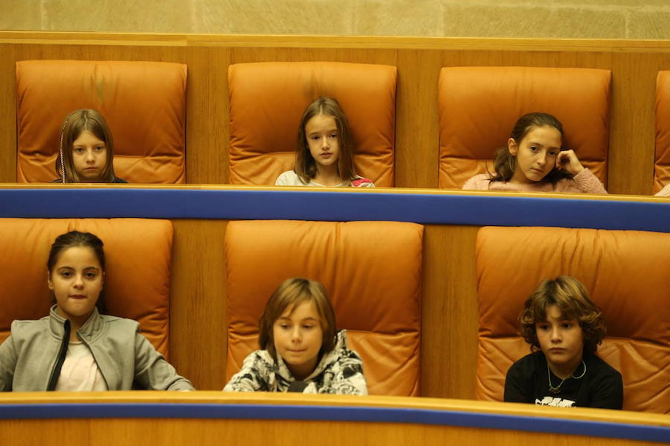 Un grupo de escolares de quinto de Primaria del Colegio Villapatro de Lardero han leído hoy, en el Parlamento de La Rioja, unos manifiestos, que previamente habían redactado junto a sus profesores, sobre cuatro derechos de la infancia en el acto del Día del Niño.