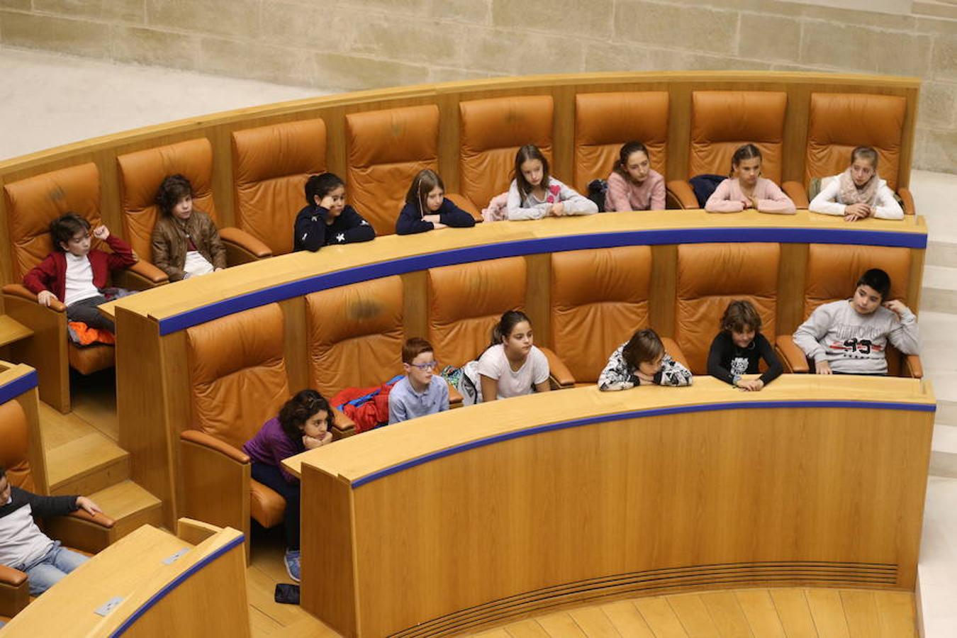 Un grupo de escolares de quinto de Primaria del Colegio Villapatro de Lardero han leído hoy, en el Parlamento de La Rioja, unos manifiestos, que previamente habían redactado junto a sus profesores, sobre cuatro derechos de la infancia en el acto del Día del Niño.