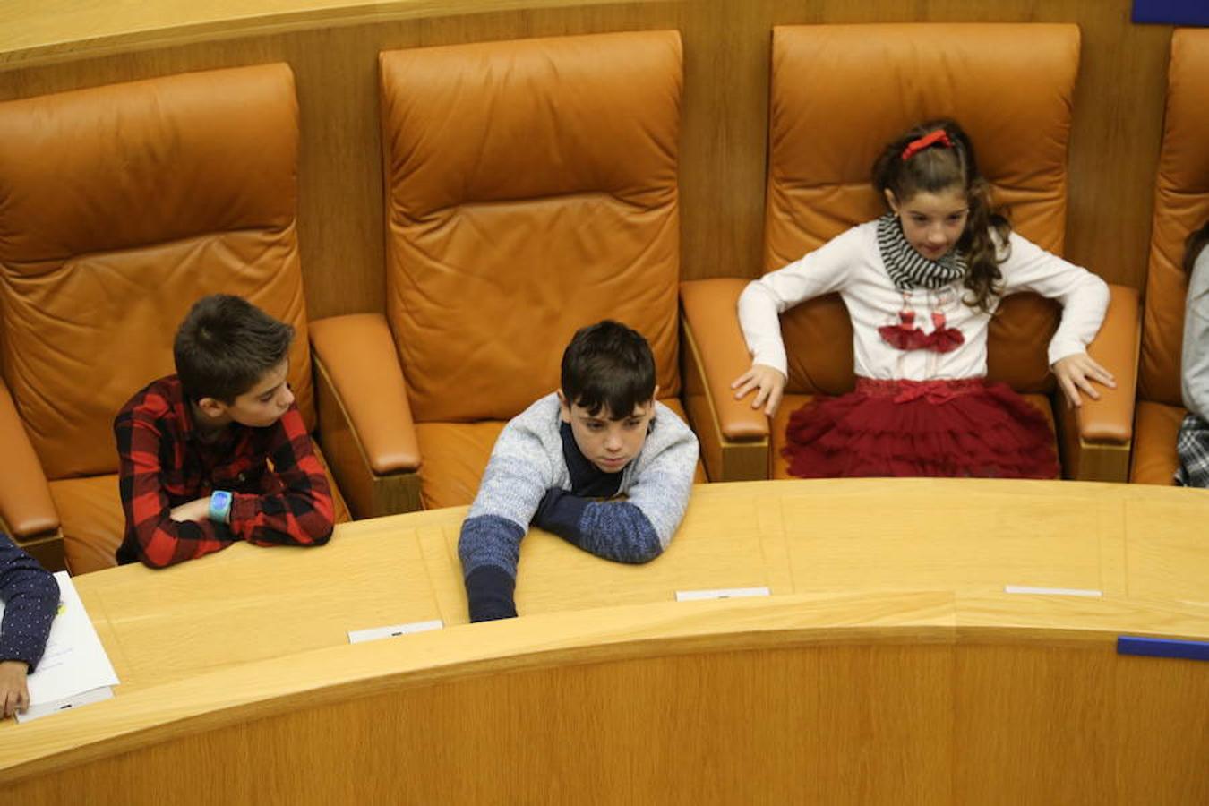 Un grupo de escolares de quinto de Primaria del Colegio Villapatro de Lardero han leído hoy, en el Parlamento de La Rioja, unos manifiestos, que previamente habían redactado junto a sus profesores, sobre cuatro derechos de la infancia en el acto del Día del Niño.