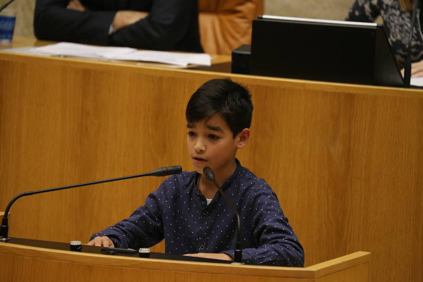 Un grupo de escolares de quinto de Primaria del Colegio Villapatro de Lardero han leído hoy, en el Parlamento de La Rioja, unos manifiestos, que previamente habían redactado junto a sus profesores, sobre cuatro derechos de la infancia en el acto del Día del Niño.