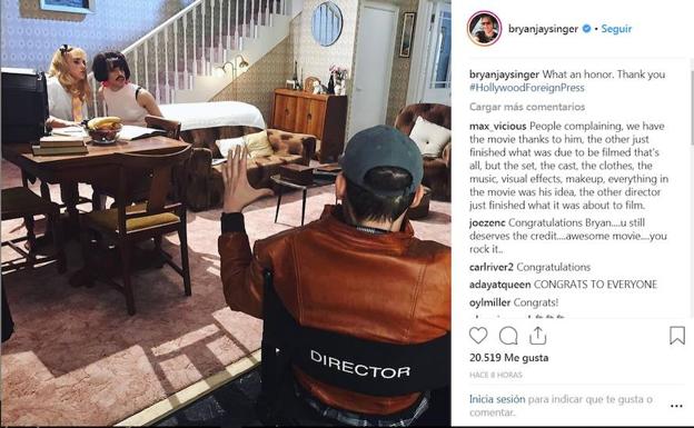 Bryan Singer da las gracias a la Asociación de la Prensa Extranjera en Hollywood en su cuenta de Instagram.