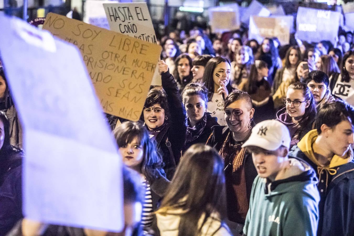 Fotos: La manifestación del Día de la Mujer llena al anocchecer las calles de Logroño