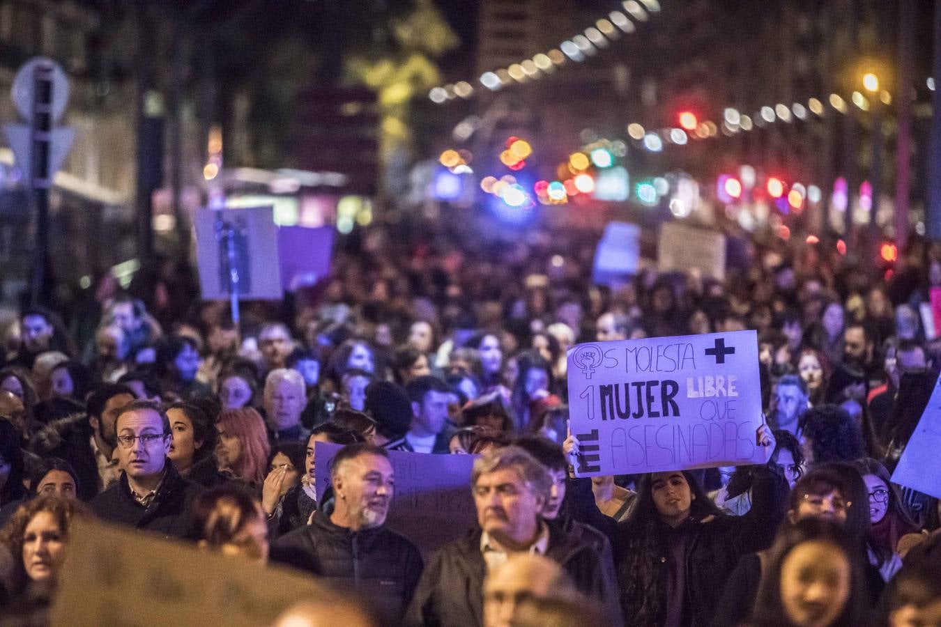 Fotos: La manifestación del Día de la Mujer llena al anocchecer las calles de Logroño