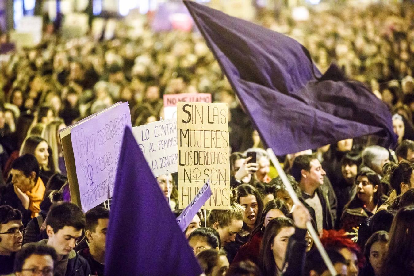 Fotos: La manifestación del Día de la Mujer llena al anocchecer las calles de Logroño