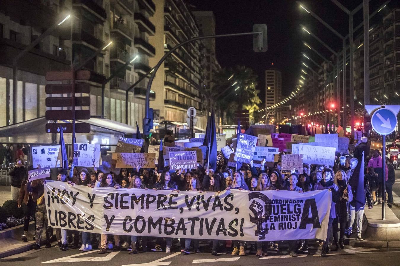 Fotos: La manifestación del Día de la Mujer llena al anocchecer las calles de Logroño