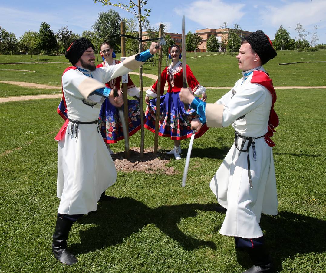 Miembros del Teatro Estatal de Danza Cosacos de Rusia plantan once árboles con motivo del Día Internacional de la Danza en el Bosque de la Danza