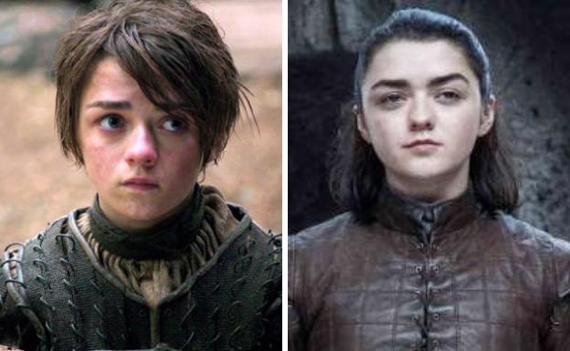 Comparación de Arya entre la primera y la octava temporada.