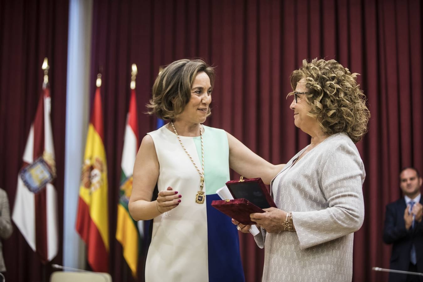 Acto de entrega de la Insignias de San Bernabé, en esta ocasión, al periodista Fernando Lázaro; la presidenta del CERMI, Manoli Muro; el médico Joaquín Yangüela; y la voluntaria María Jesús Romero