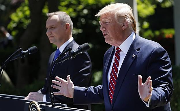 El presidente de Estados Unidos, Donald J. Trump, durante la comparecencia en Washington junto al presidente polaco, Andrzej Duda. 