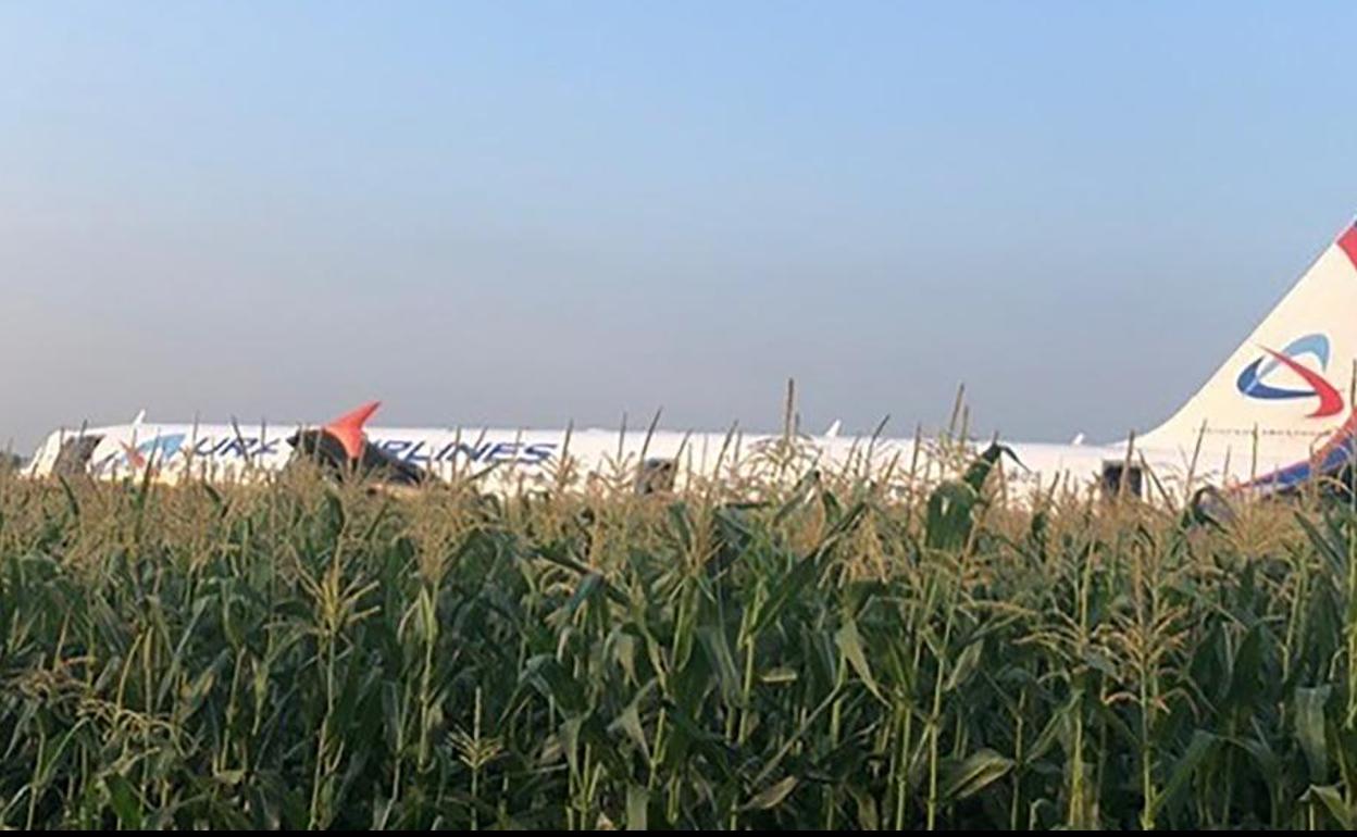 Un avión con más de 200 pasajeros aterriza de emergencia en una plantación poco después de salir de Moscú