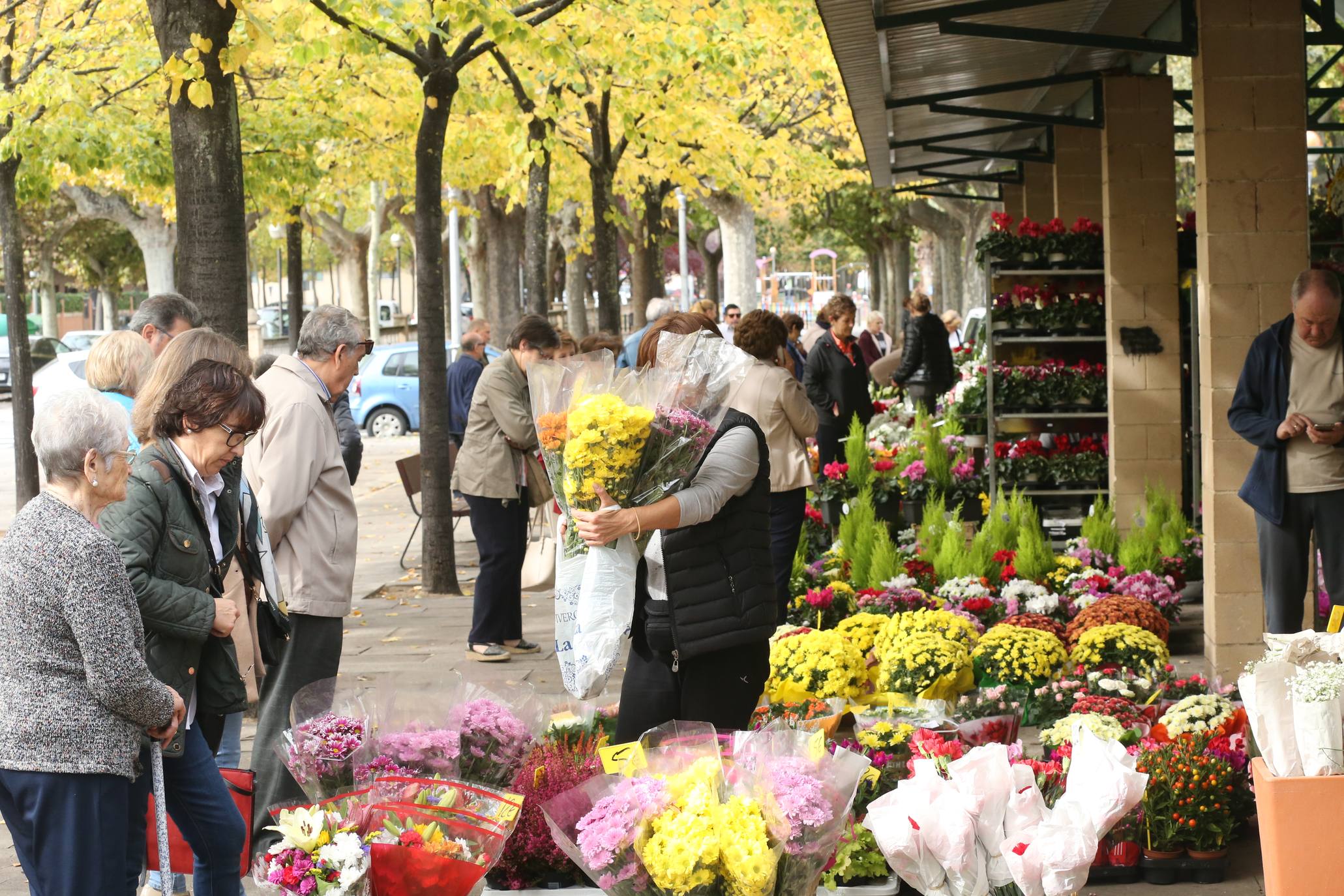 La plaza Joaquín Elizalde acoge, como cada año, el tradicional mercado de las flores del Día de Todos los Santos.