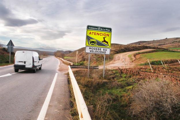 Señal en Hormilleja, en la zona de la N-232, donde se han producido varios accidentes con animales