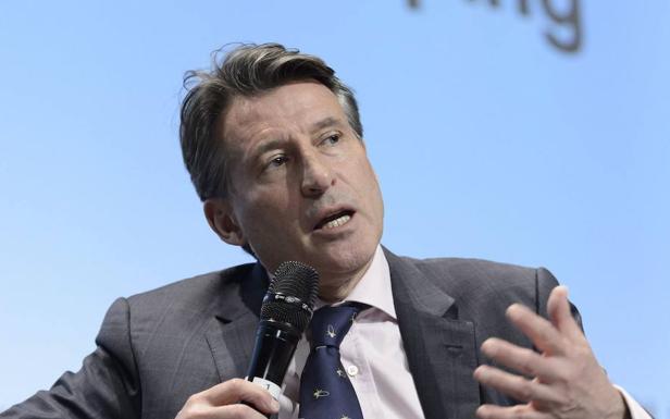 El presidente de la Federación Internacional de Atletismo, Sebastian Coe, durante un congreso de organizaciones antidopaje en Lusana. 