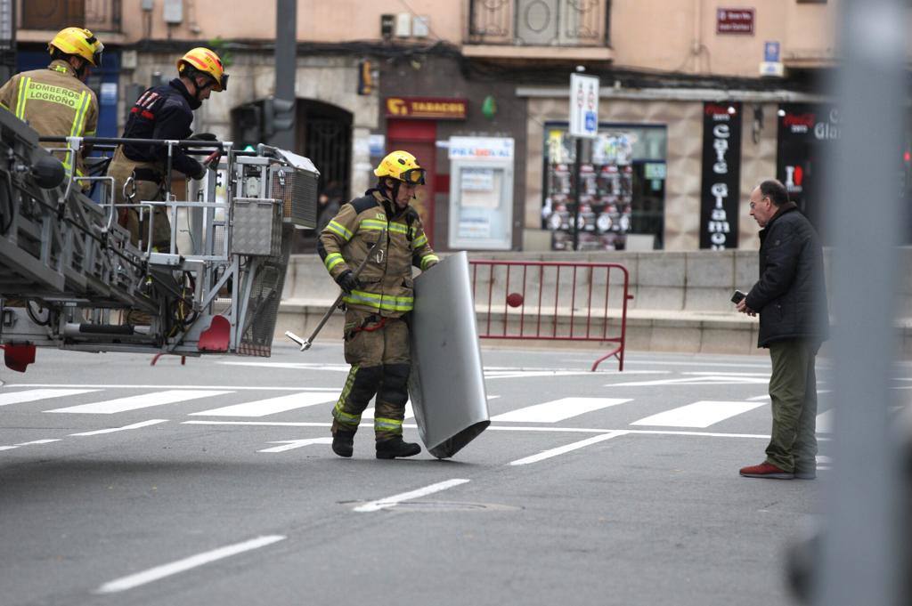 Las fuertes rachas de vendavales han dejado numerosos destrozos en la capital riojana