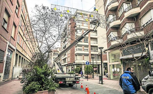 Unos operarios retirando ayer un árbol dañado por el viento en el parque Gallarza.