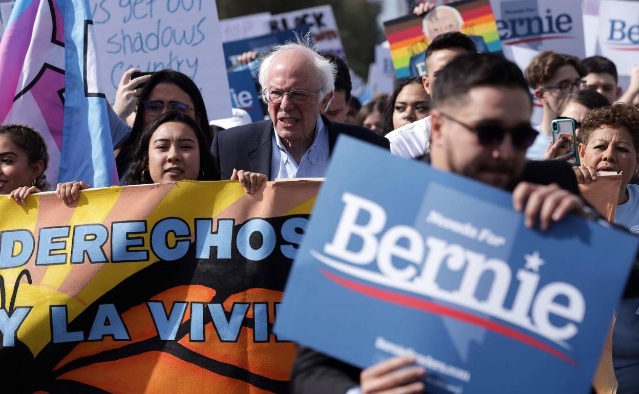 El candidato del ala izquierda de los demócratas se manifiesta en Las Vegas. 