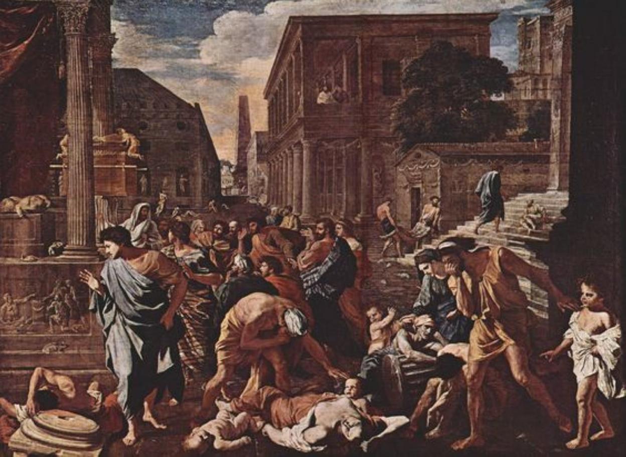 'La plaga de Ashdod', obra de Nicholas Poussin, también conocida como 'El milagro del arca en el templo de Dagón', propiedad del Museo del Louvre . 