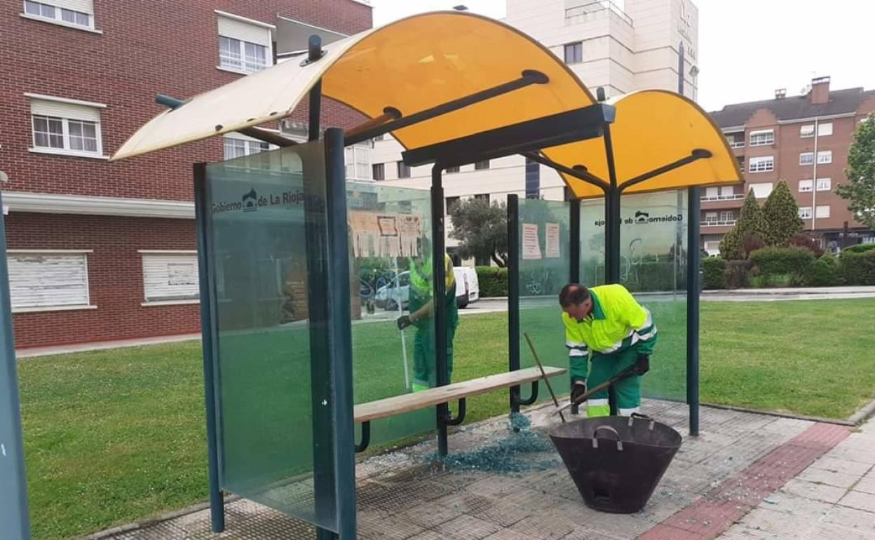 Destrozan seis marquesinas de autobús en Haro durante la noche del martes