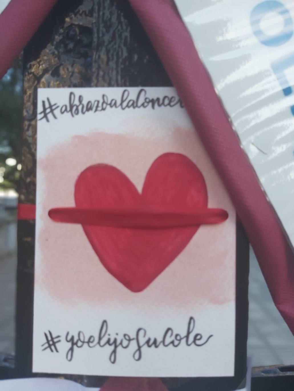 Padres de alumnos, exalumnos del colegio y defensores de la educación concertada y «de la elección de colegio» llenan la puerta del centro logroñés con escritos y dibujos