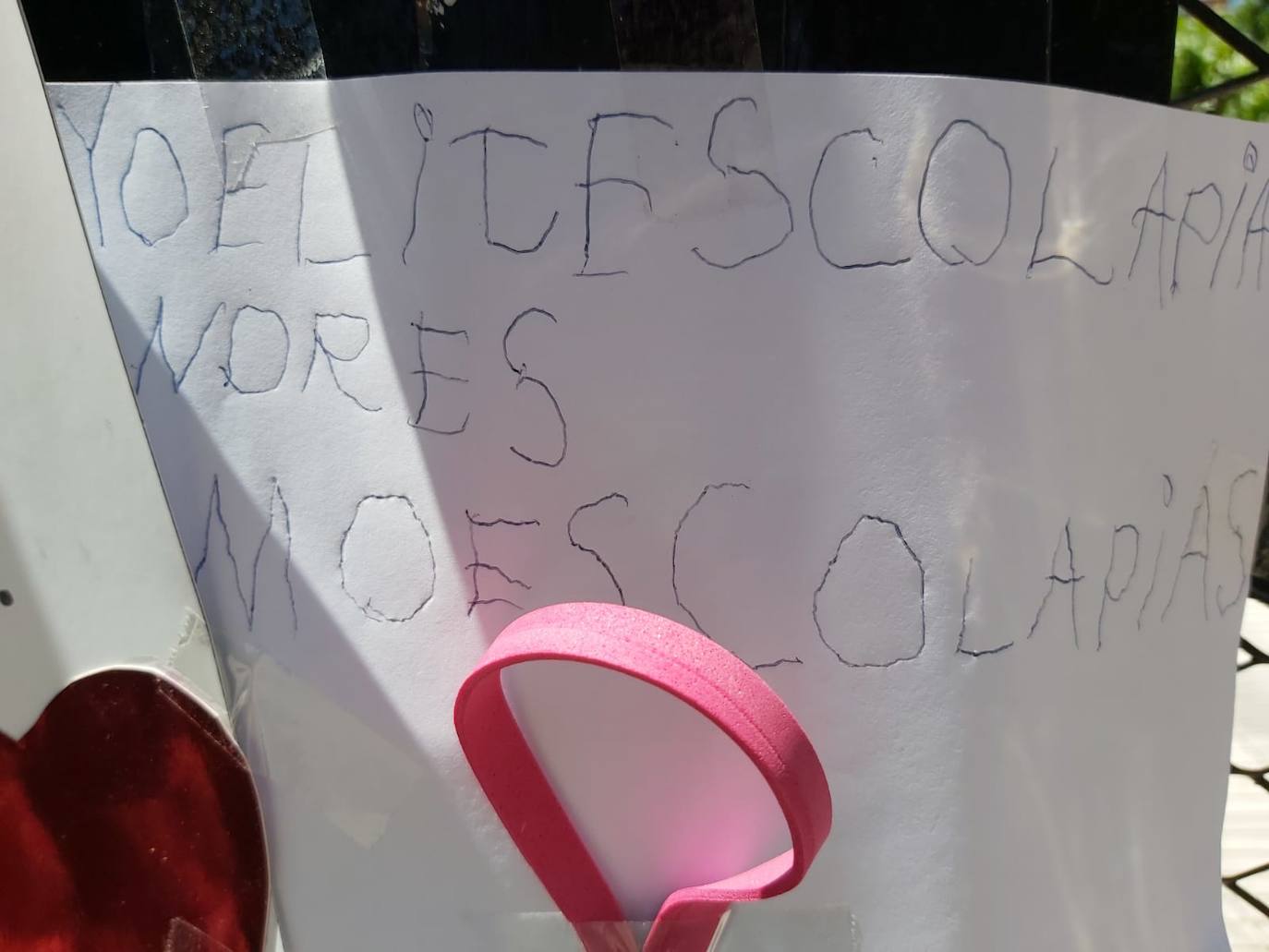Padres de alumnos, exalumnos del colegio y defensores de la educación concertada y «de la elección de colegio» llenan la puerta del centro logroñés con escritos y dibujos