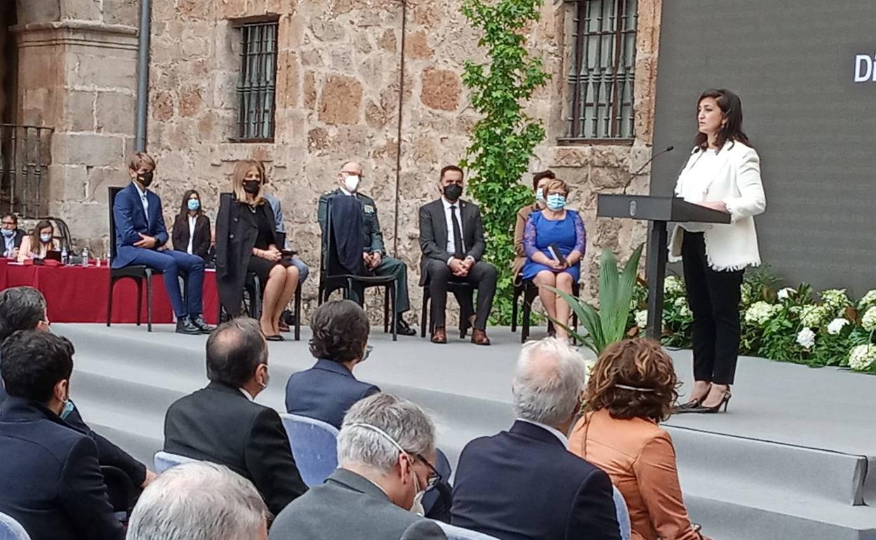 Concha Andreu, durante su discurso este martes en San Millán