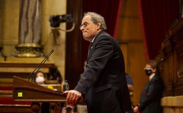 El presidente de la Generalitat, Quim Torra, en el pleno de este jueves en el Parlament.