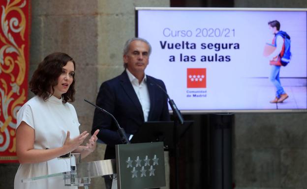 Isabel Díaz Ayuso, durante la presentación de las medidas para la vuelta a clase.