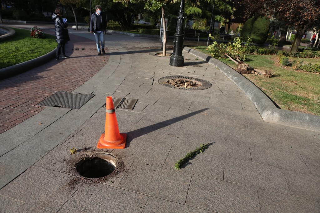 Imagen principal - El centro de Logroño despierta incrédulo tras la noche de destrozos y saqueos