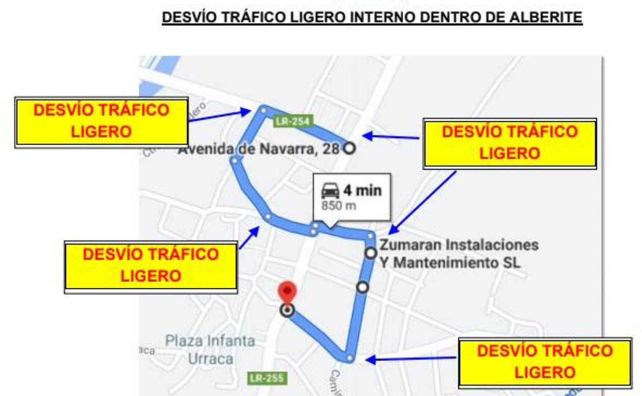 La vía LR-255 a su paso por Alberite, cortada del 11 al 13 de noviembre