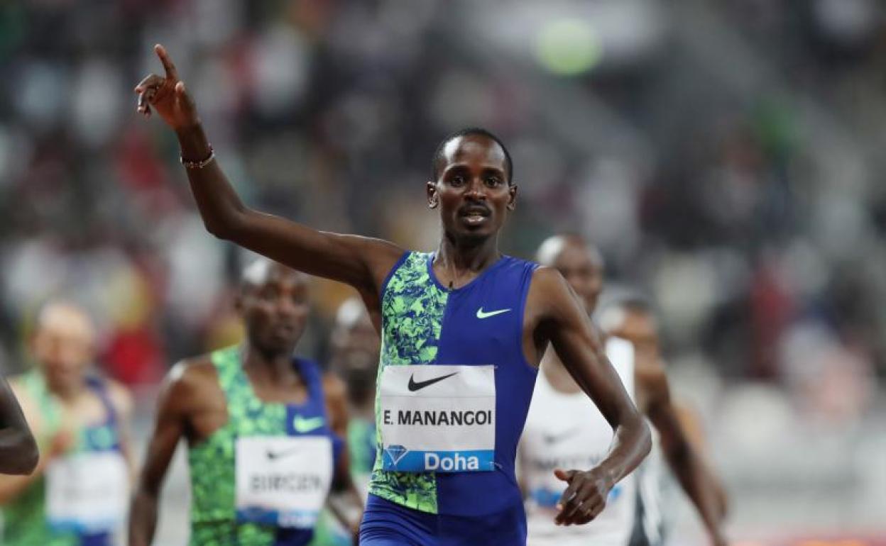 Elijah Manangoi, tras imponerse en una prueba de la Diamond League en 2019. 